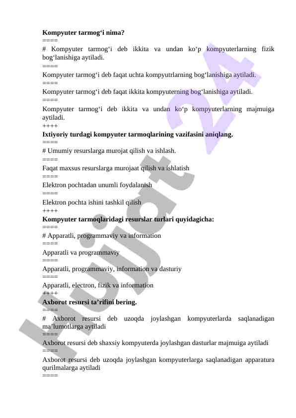 Kompyuter tarmog‘i va axborot resurslari