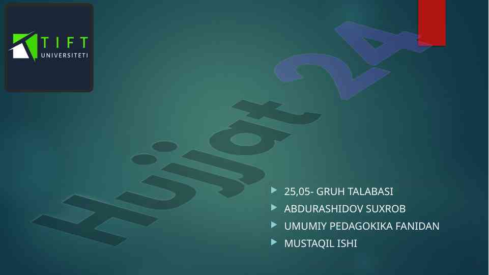 Pedagog xodimlarning huquqiy maqomi haqida mustaqil ish