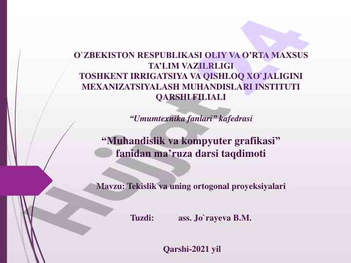 Tekislik va uning ortogonal proyeksiyalari