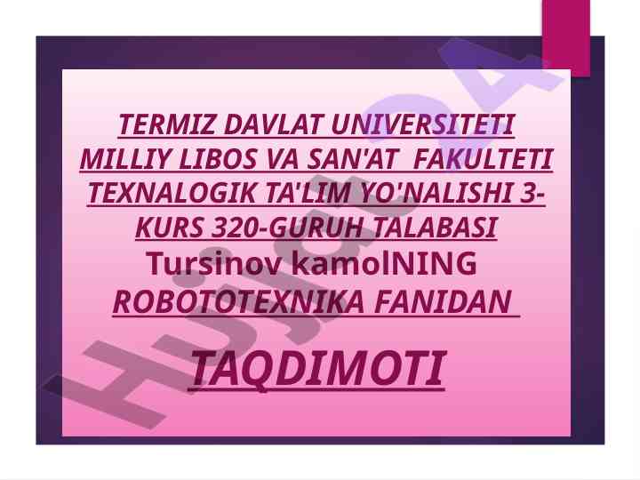 Pnevmatik uzatmalar taqdimoti robototexnika fanida