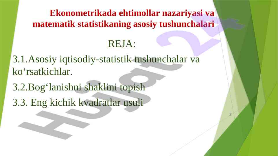 Ekonometrikada Ehtimollar Nazariyasi Tushunchalari