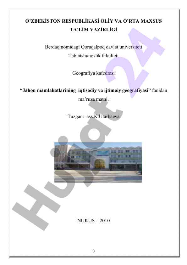 Jahon mamlakatlarining iqtisodiy va ijtimoiy geografiyasi