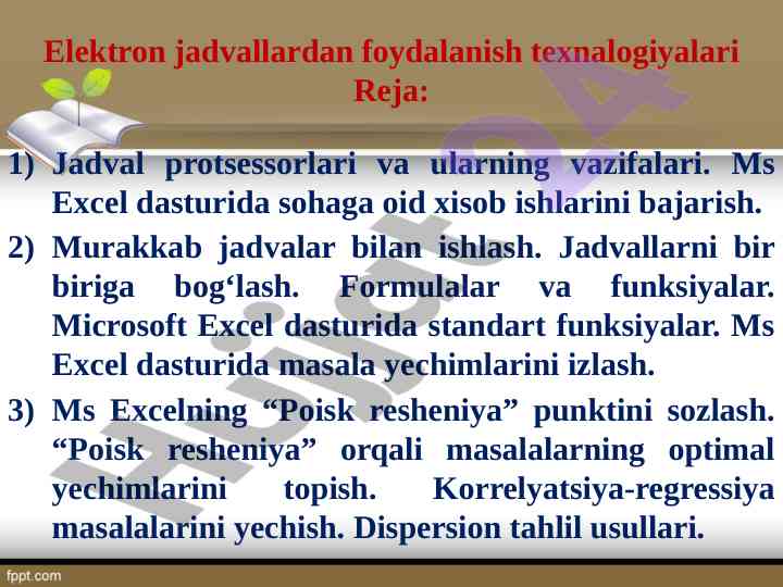 Microsoft excel elektron jadvallar texnologiyalari