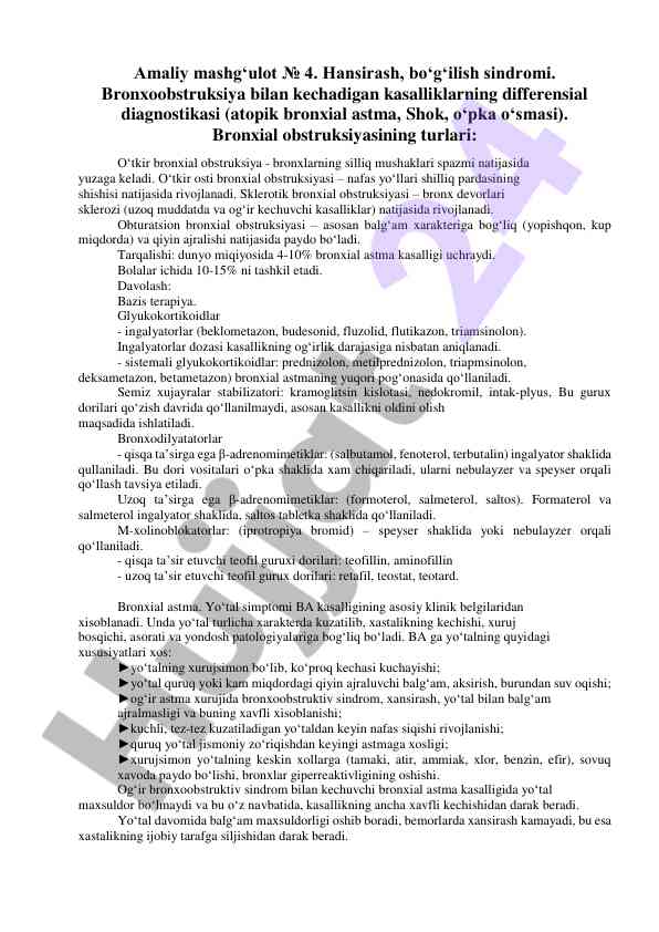 Bronxial obstruksiyaning turlari va davolash usullari