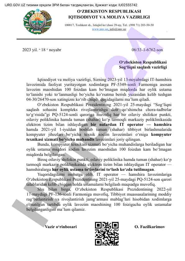 It operator lavozimlari bo‘yicha ko‘rsatmalar