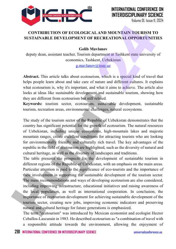 Contribution of ecological and mountain tourism