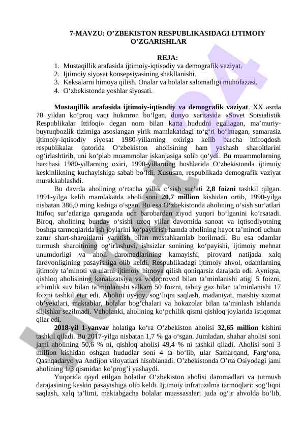 O'zbekiston respublikasidagi ijtimoiy o'zgarishlar