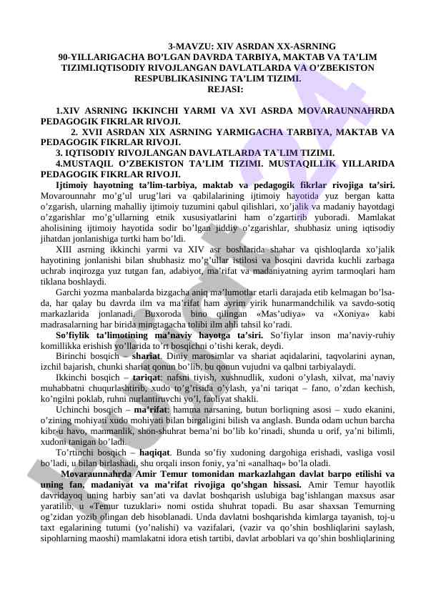 Tarbiya va ta'lim tizimi: xiv asrdan xx asrning 90-yillari