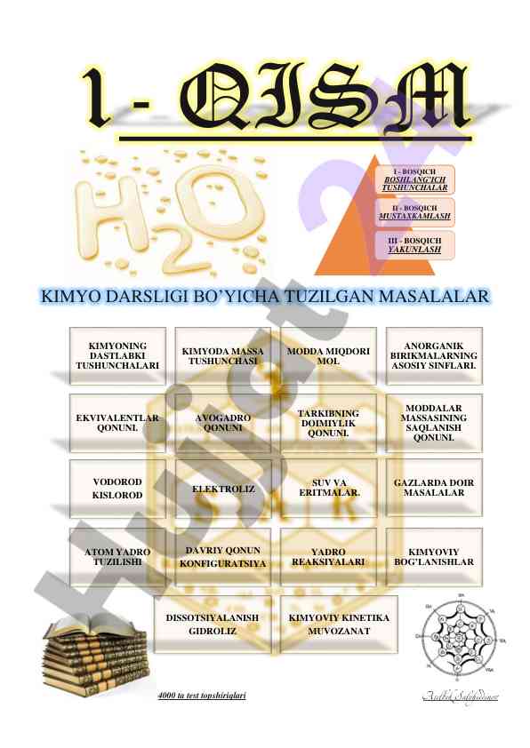 Kimyo darsligi bo'yicha mavzulashtirilgan savollar