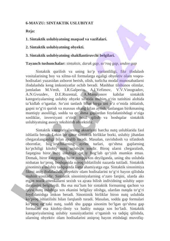 Sintaktik uslubiyatning maqsadlari va vazifalari