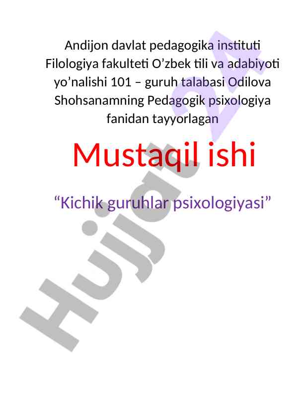 Kichik guruhlar psixologiyasi tahlili