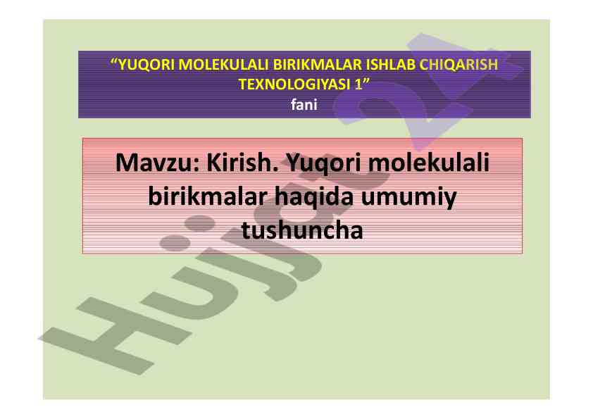 Yuqori molekulali birikmalar texnologiyasi uchrashuvi