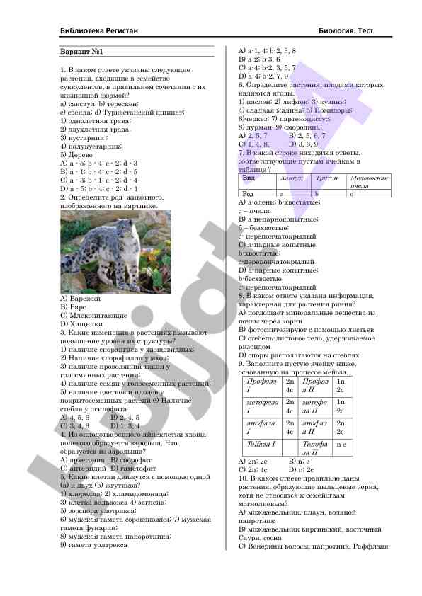 Biologiya test vodiant №1