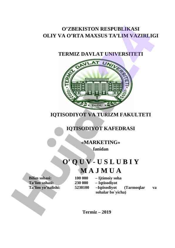 Marketing fanidan o'quv uslubiy majmua