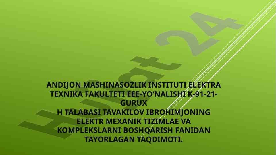 O’zgarmas tok motorini tormozlash rejimlari taqdimoti