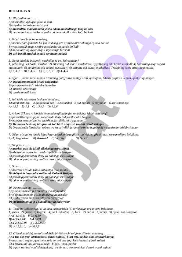 Biologiya fanidan o‘quv dars ishlanmasi