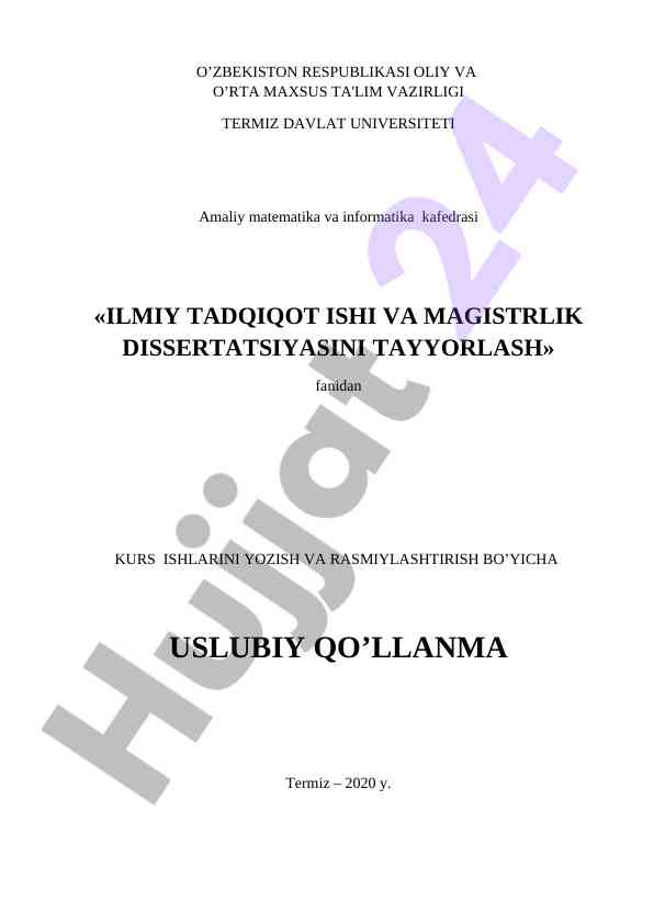 Ilmiy tadqiqot ishlari uslubiy qo'llanma
