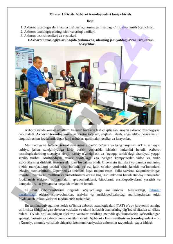 Axborot texnologiyalari faniga kirish