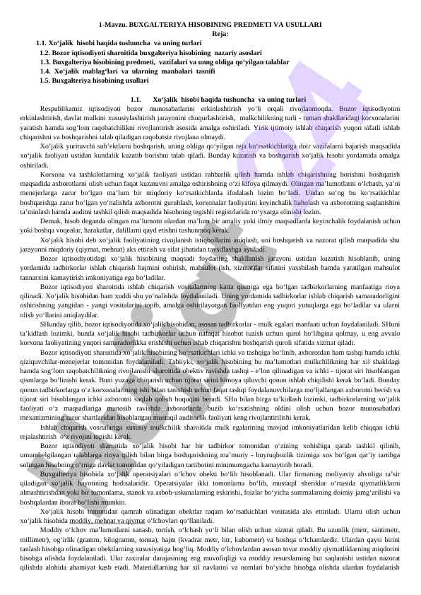 Buxgalteriya hisobining predmeti va usullari