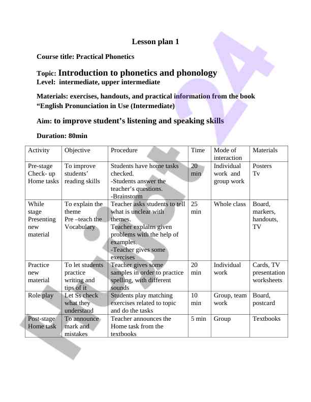 Practical phonetics lesson plan for intermediate students