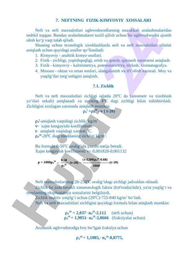 Neftning fizik-kimyoviy xossalari tahlili