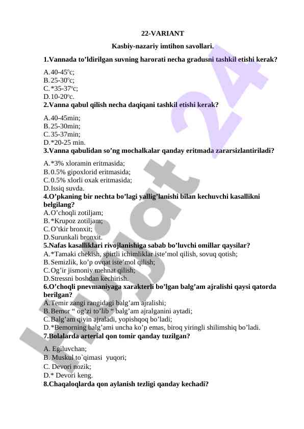 Kasbiy nazariy imtihon savollari