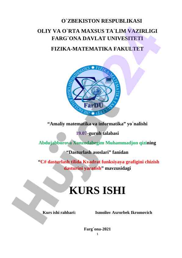 Dasturlash asoslari c# dasturida kvadrat funksiya