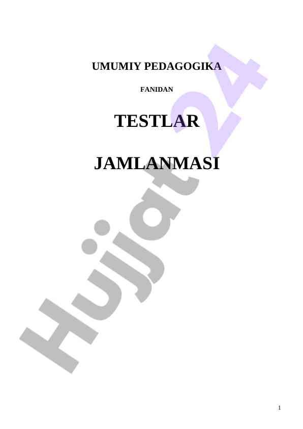 Umumiy pedagogika fanidan testlar jamlanmasi