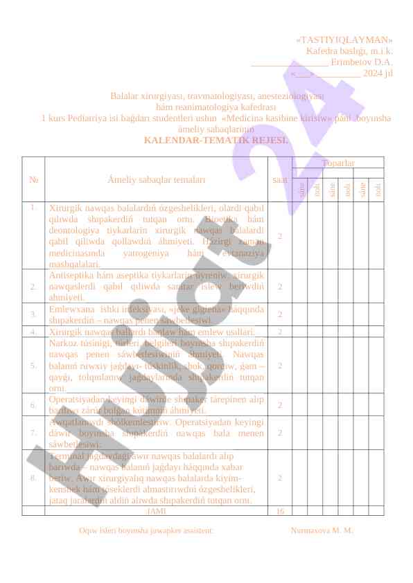 Medicina Kasibine Kirisiw Darslari Rejasi