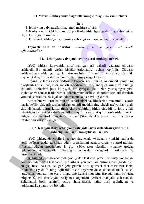 Ichki yonuv dvigatellarining ekologik ko'rsatkichlari
