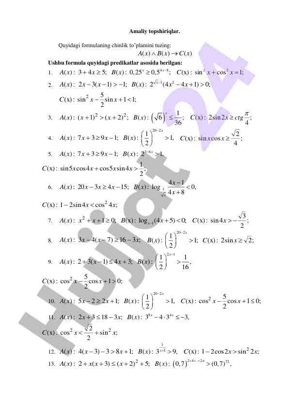 Amaliy topshiriqlar matematik formulalar