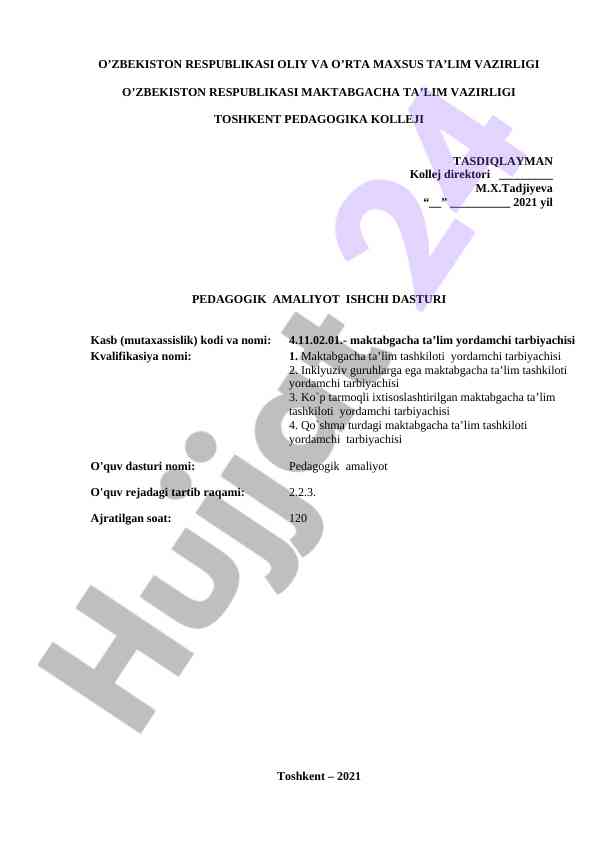 Pedagogik Amaliyot Ishchi Dasturi