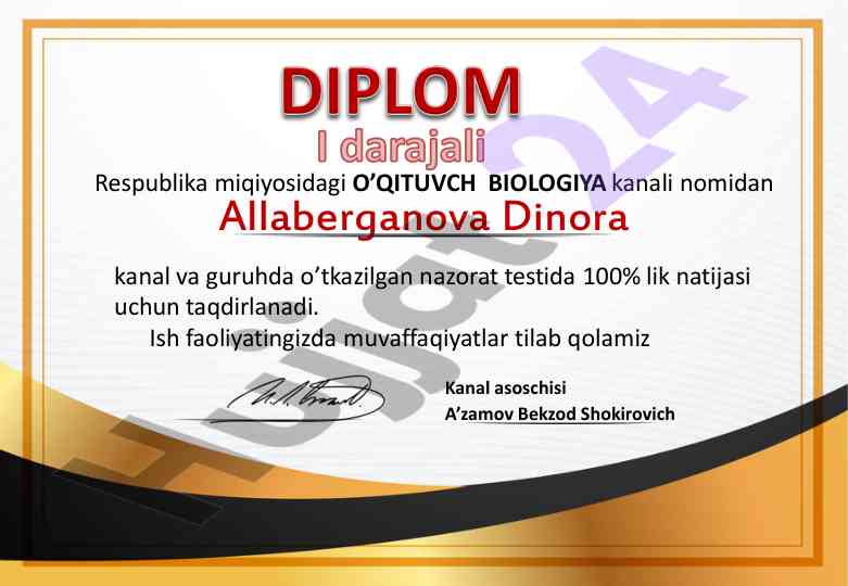 O’qituvch biologiya kanalida nazorat test natijalari
