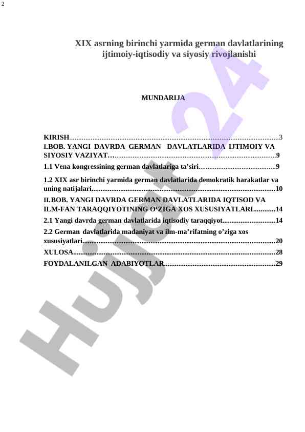 XIX Asrning Birinchi Yarmida Germaniya Rivojlanishi