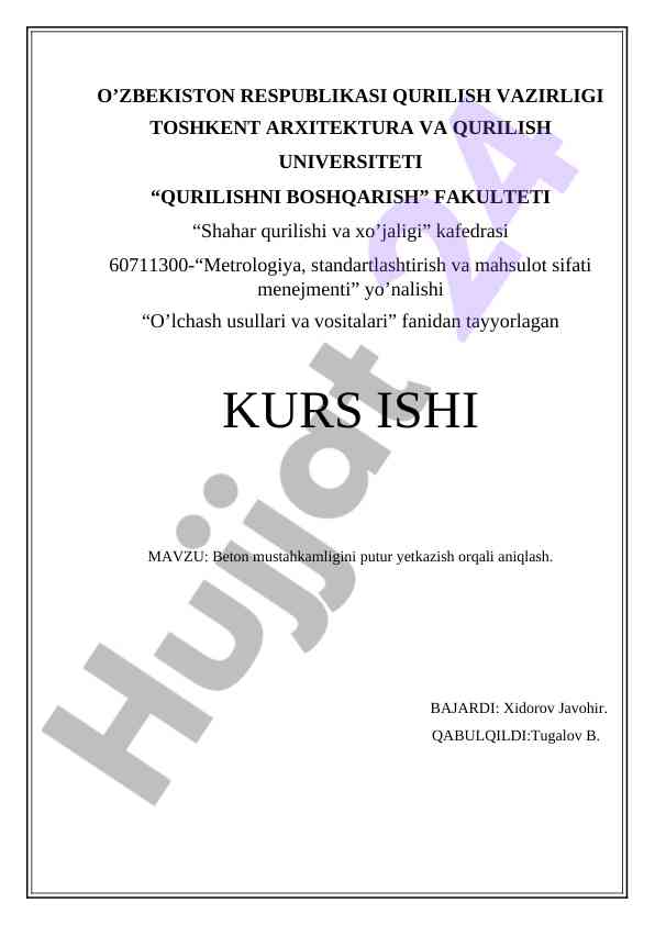 Beton mustahkamligini putur yetkazish orqali aniqlash