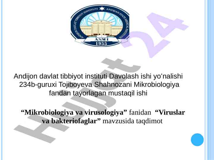Viruslar va bakteriofaglar taqdimoti reja