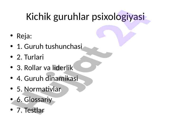 Kichik guruhlar psixologiyasi va ularning dinamikasi