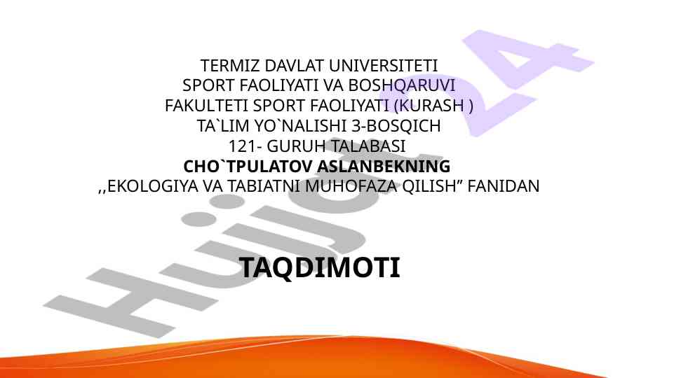 Ekologiya va tabiatni muhofaza qilish taqdimoti