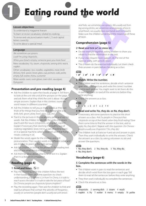 Oxford primary skills 4 unit 1 teaching notes