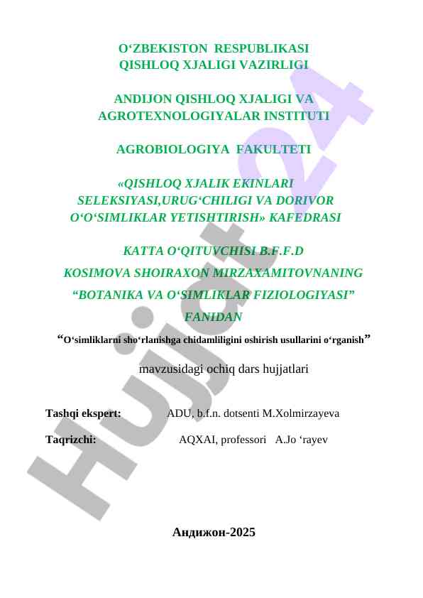O‘simliklarni sho‘rlanishga chidamliligini oshirish