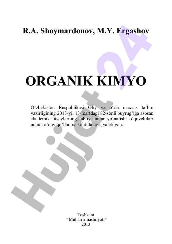 Organik kimyo o‘quv qo‘llanma akademik litseylar uchun