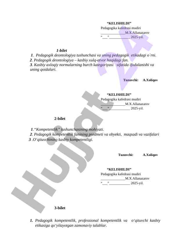 Pedagogik deontologiya va kompetentlik fanlari