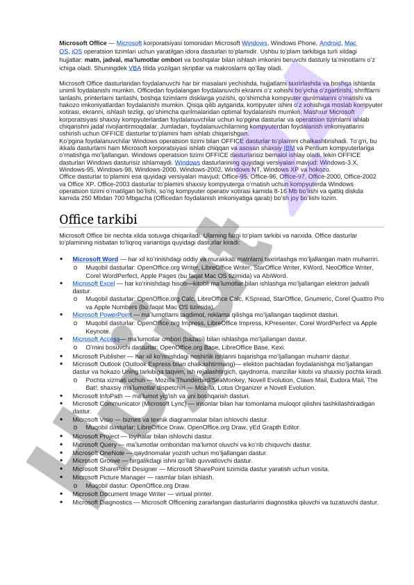 Microsoft office dasturlari va ularning imkoniyatlari