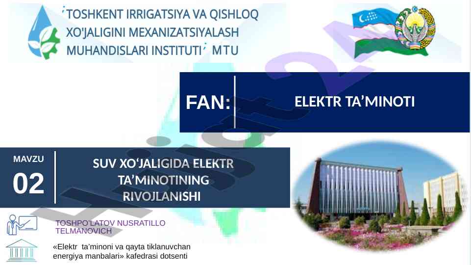 Elektr ta’minoti va qayta tiklanuvchan energiyalar