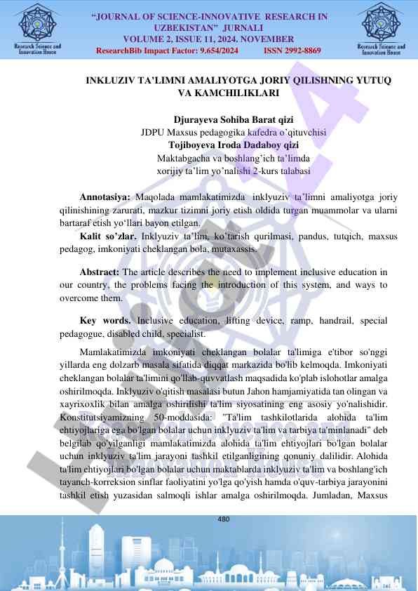 Innovatsion ta'limda inklyuziv yondashuvlar tahlili