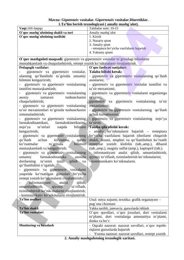 Gipotenziv va gipertenziv vositalar bilan tanishtirish