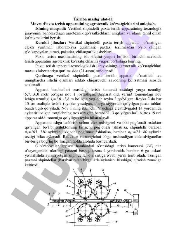 Paxta terish apparati texnologik ko'rsatkichlari tahlili