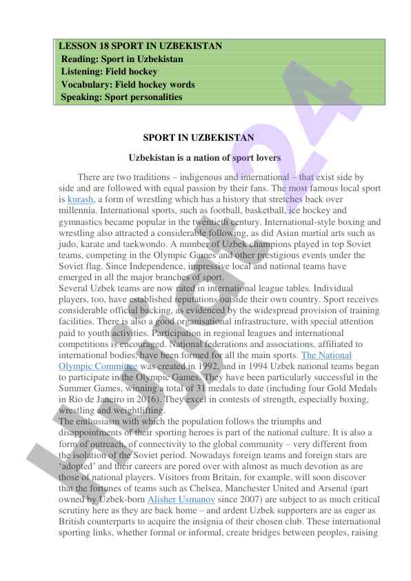 Sport in uzbekistan: traditions and modern developments