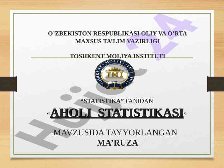 Aholi statistikasi va aholi sonini aniqlash