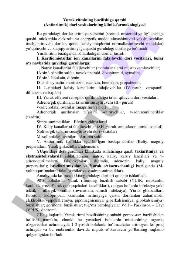 Yurak ritmining buzilishi va antiaritmik dorilar